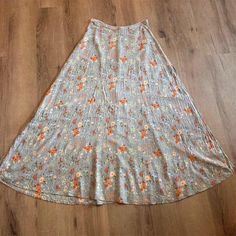 Natural Life Skirt Womens Size M Gray Blue Floral Tiered Maxi Boho Flowy - Picture 2 of 11